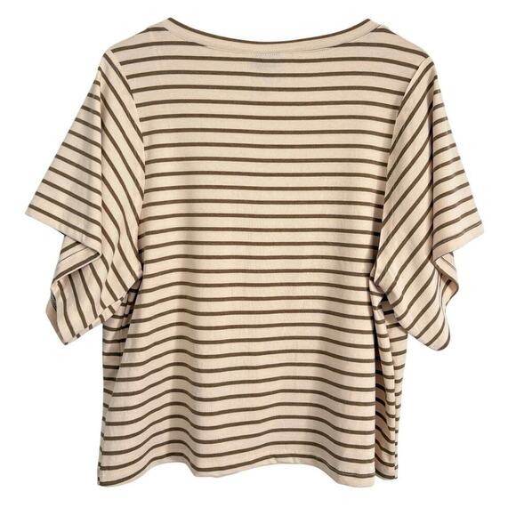 Oak and Trellis Striped V-neck Slouchy T-Shirt Women’s Sz Large Cream & Tan - Picture 3 of 8
